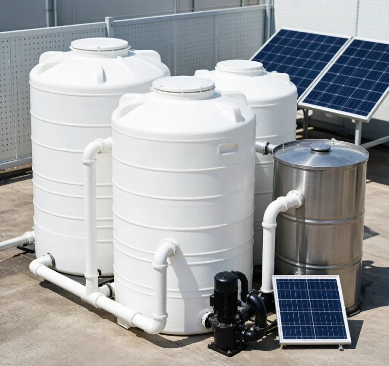 Solar pump water storage tank sizing calculation configuration installation